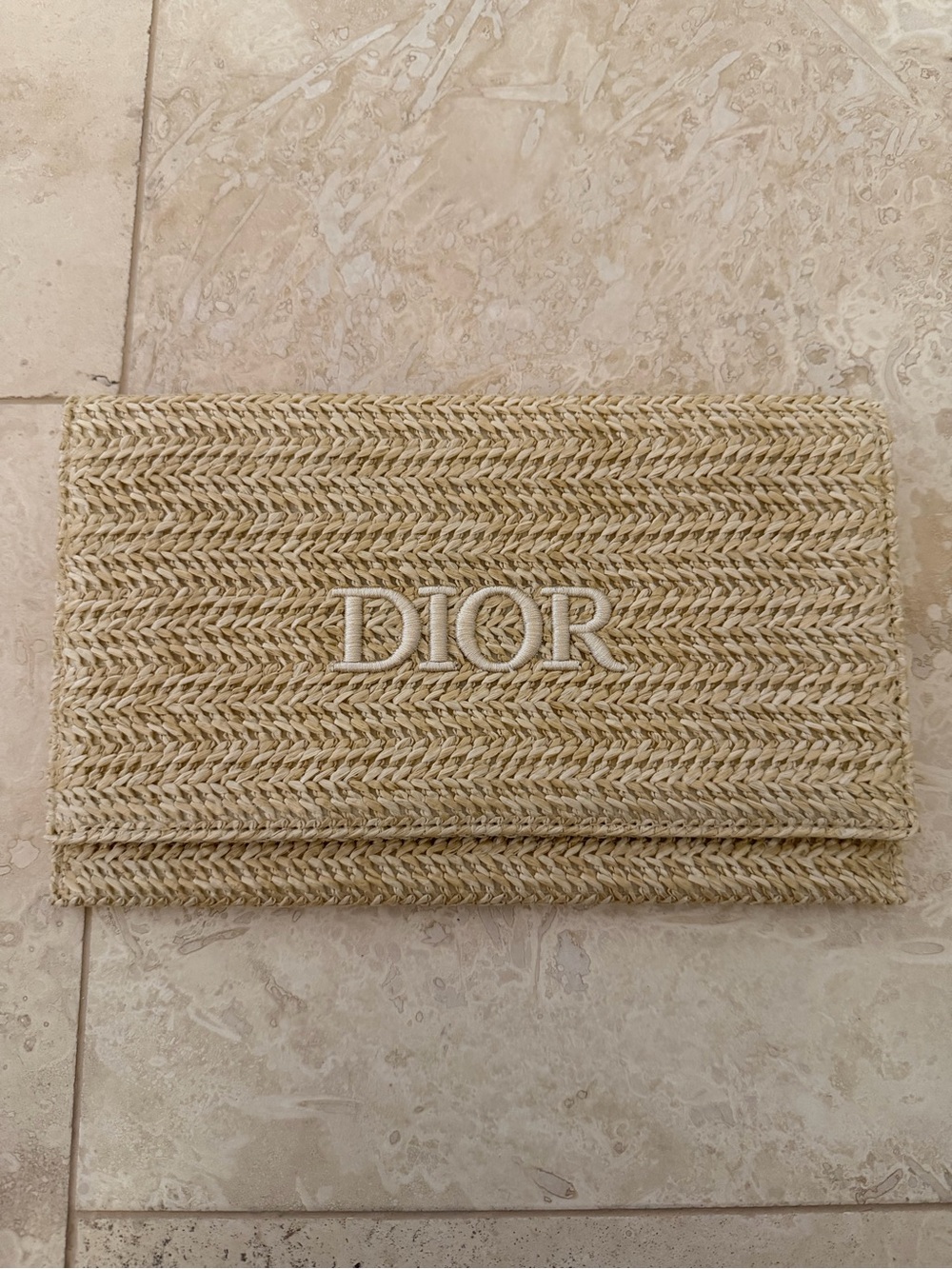 Dior Straw Card Holder Wallet - Natural Beige with White Logo